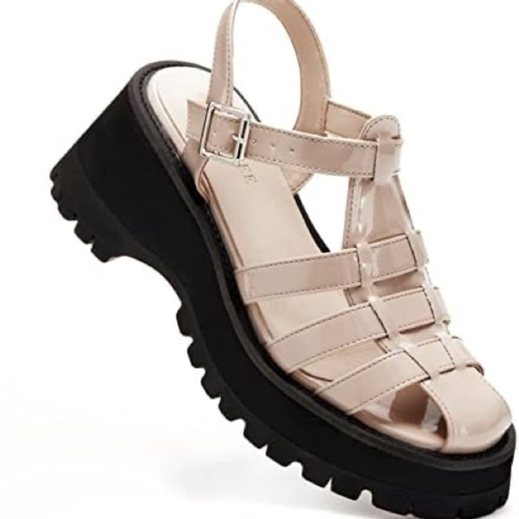 TINSTREE Chunky Platform Y2K Gladiator Strappy Comfort Wedge Sandals with Buckle - Picture 2 of 5